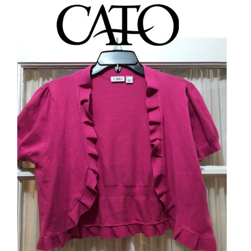 Cato short-sleeve sweater jacket; fuchsia, girls' size L